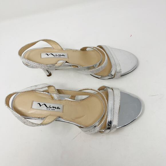 Nina New York Womens 6.5 Silver Canton Strappy Sling Back Open Toe Heels Evening - Picture 3 of 13